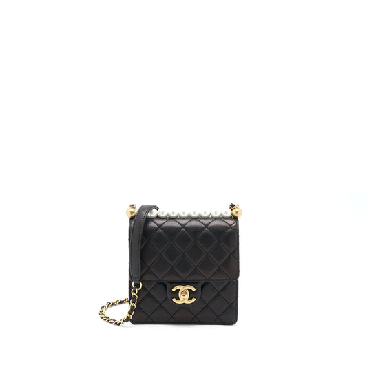 Chanel Vertical Pearl Flap Bag Goatskin Black GHW
