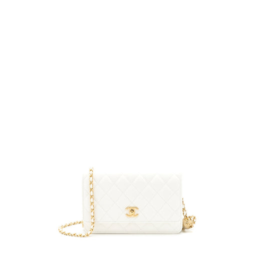 Chanel Pearl Crush Wallet On Chain Lambskin White GHW (Microchip)