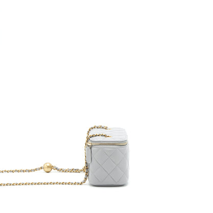 Chanel 21B Pearl Crush Long Vanity With Chain Lambskin Grey GHW