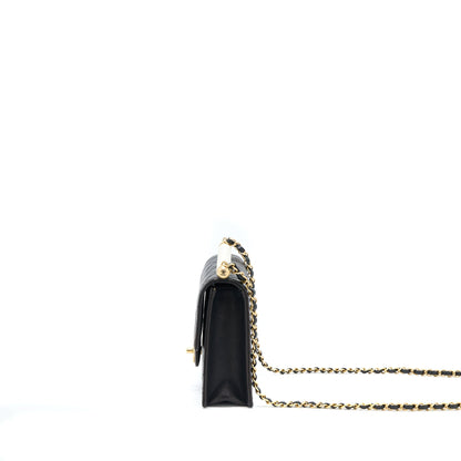 Chanel Vertical Pearl Flap Bag Goatskin Black GHW