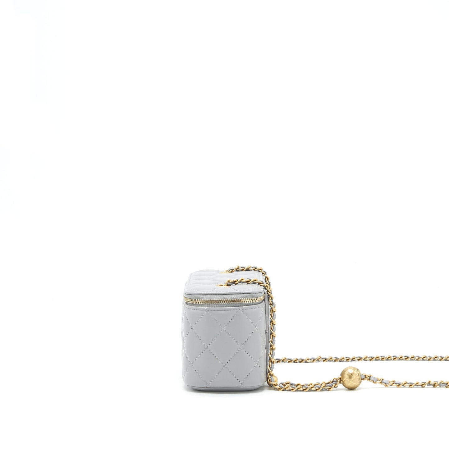 Chanel 21B Pearl Crush Long Vanity With Chain Lambskin Grey GHW