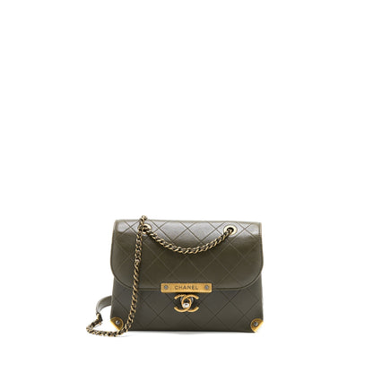 Chanel Messenger Flap Bag Lambskin Olive Green Ruthenium GHW