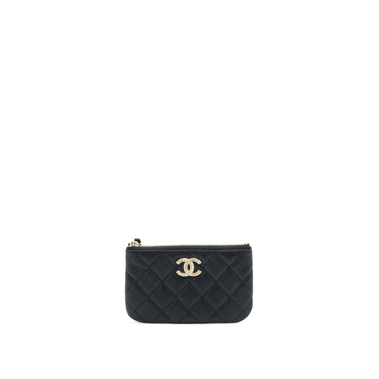 Chanel Zippy Small Pouch Detailed Logo Caviar Black LGHW