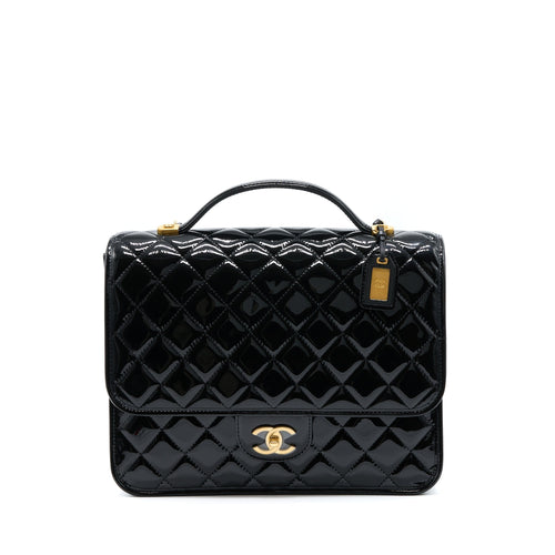 Chanel 22K Large Backpack Patent Black Brushed GHW (Microchip)