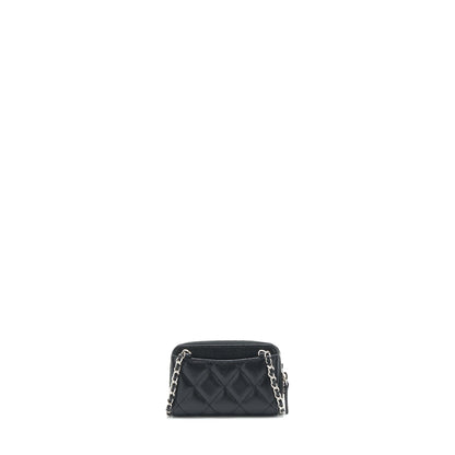 Chanel Mini Zippy Card Holder With Chain Caviar Black SHW