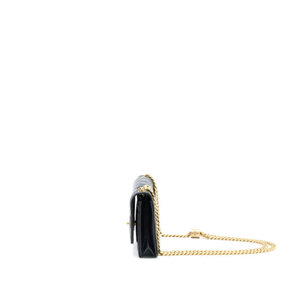 Chanel 22K Gold Pillar Wallet On Chain Lambskin Black Brushed GHW(Microchip)