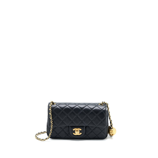 Chanel Pearl Crush Mini Rectangular Flap Bag Lambskin Black GHW