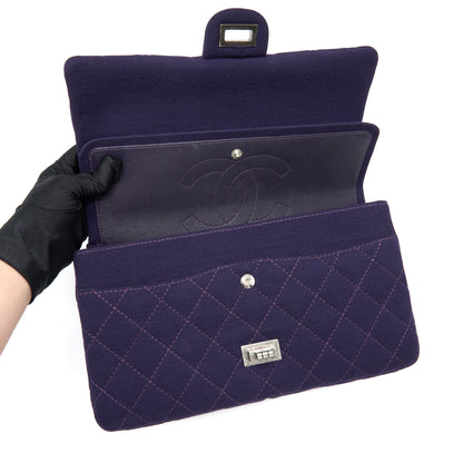 Chanel 2.55 Reissue 226 Double Flap Bag Fabric Purple Ruthenium Sliver Hardware