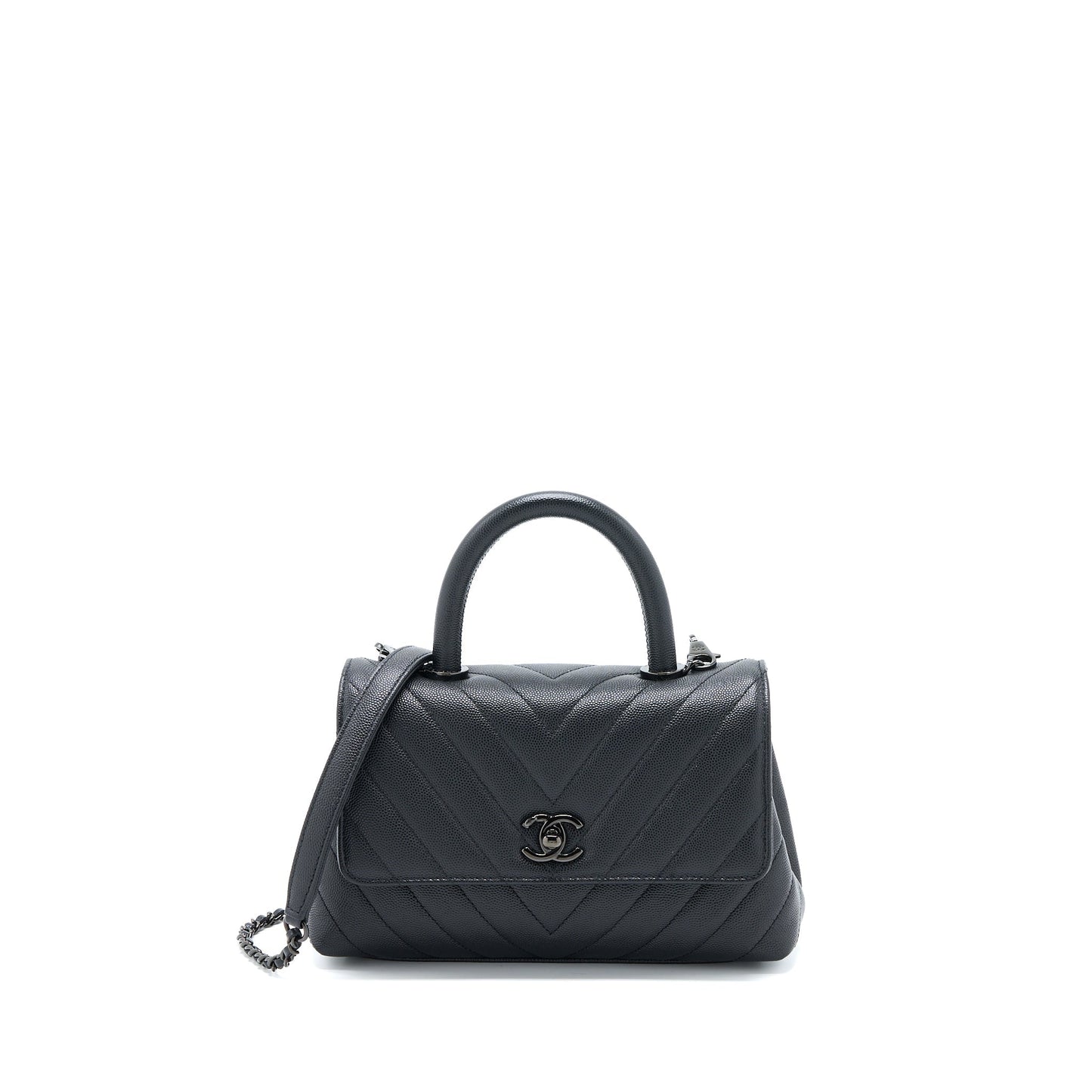 Chanel Small Coco Handle Chevron Caviar So Black with Black Hardware