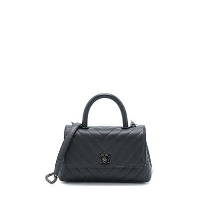 Chanel Small Coco Handle Chevron Caviar So Black with Black Hardware