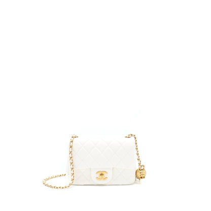 Chanel Pearl Crush Mini Square Flap Bag Lambskin White GHW(Microchip)