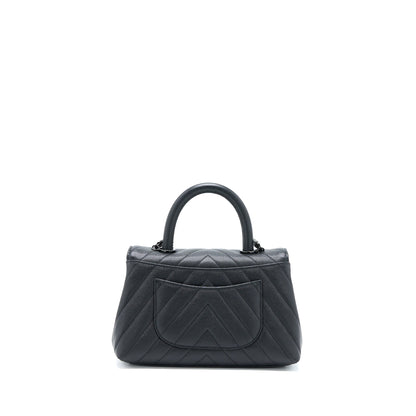 Chanel Small Coco Handle Chevron Caviar So Black with Black Hardware
