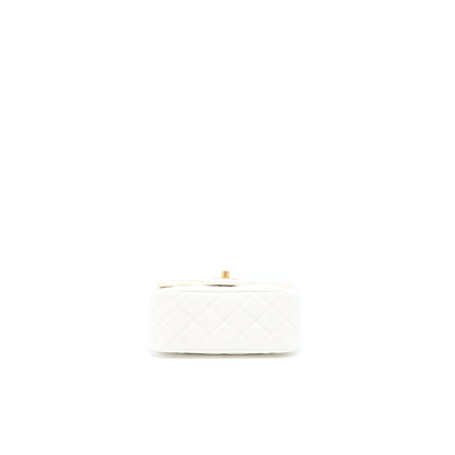Chanel Pearl Crush Mini Square Flap Bag Lambskin White GHW(Microchip)