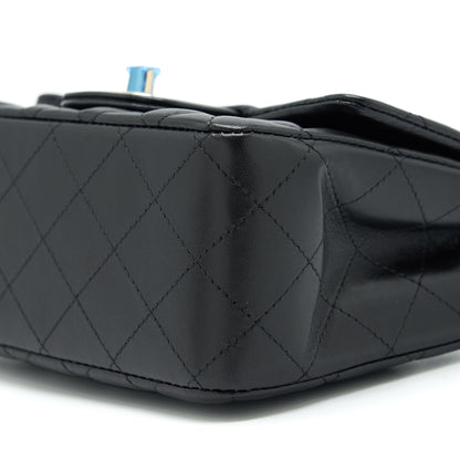 Chanel Mini Square Flap Bag Lambskin Black LGHW (Microchip)