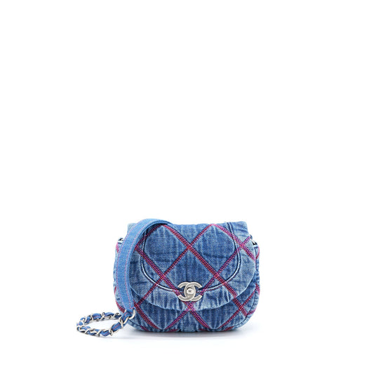 Chanel 22S Coco Beach Denim Mini Saddle Bag Denim Blue SHW (Microchip)