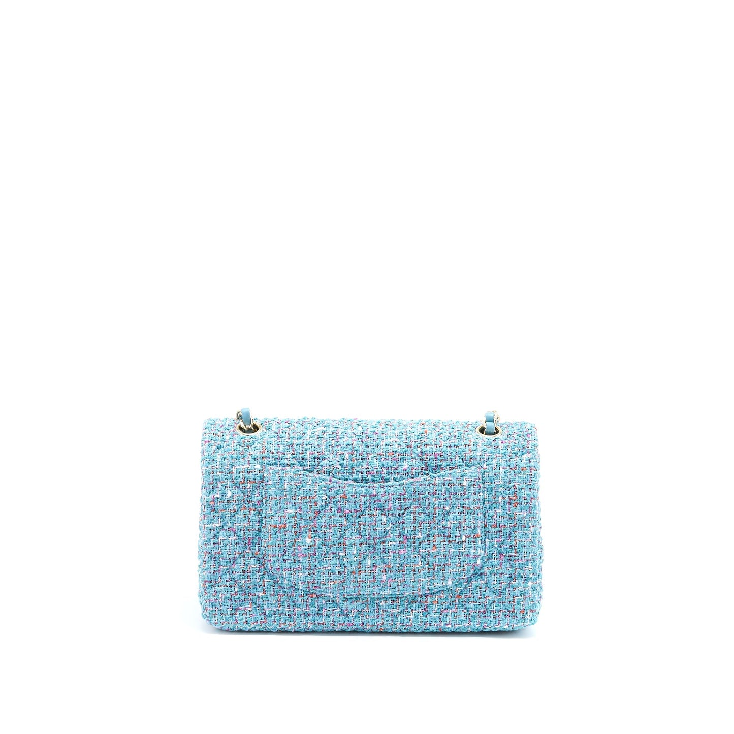Chanel Tweed Medium Classic Double Flap Bag Light Blue LGHW