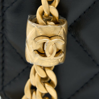 Chanel 22K Gold Pillar Wallet On Chain Lambskin Black Brushed GHW(Microchip)