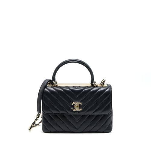 Chanel Chevron Trendy CC Top Handle Flap Bag Lambskin Black LGHW