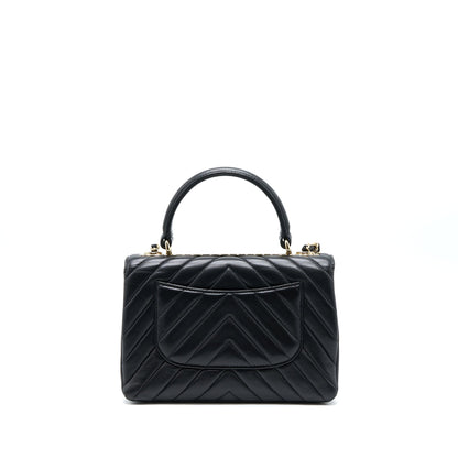 Chanel Chevron Trendy CC Top Handle Flap Bag Lambskin Black LGHW