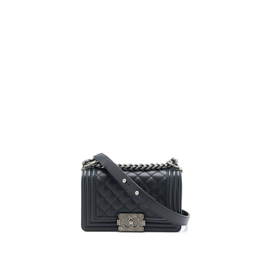 Chanel Small Boy Bag Caviar Black Ruthenium Hardware (Microchip)