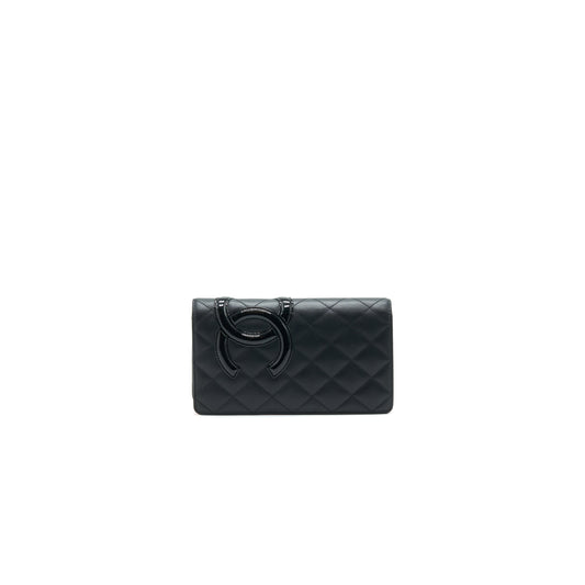CHANEL Cambon Line Bifold Long Wallet Black