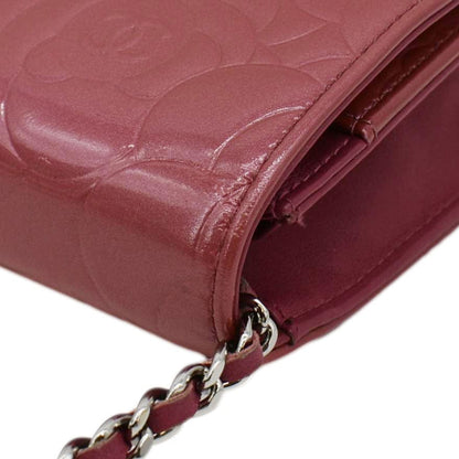 CHANEL Camellia Wallet On Chain Leather Crossbody Bag Pink