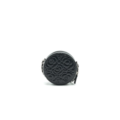 CHANEL Camellia Round Clutch With Chain Black