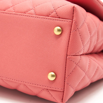 CHANEL SMALL COCO HANDLE FLAP BAG GRAINED CALFSKIN IN CORAL PINK GHW