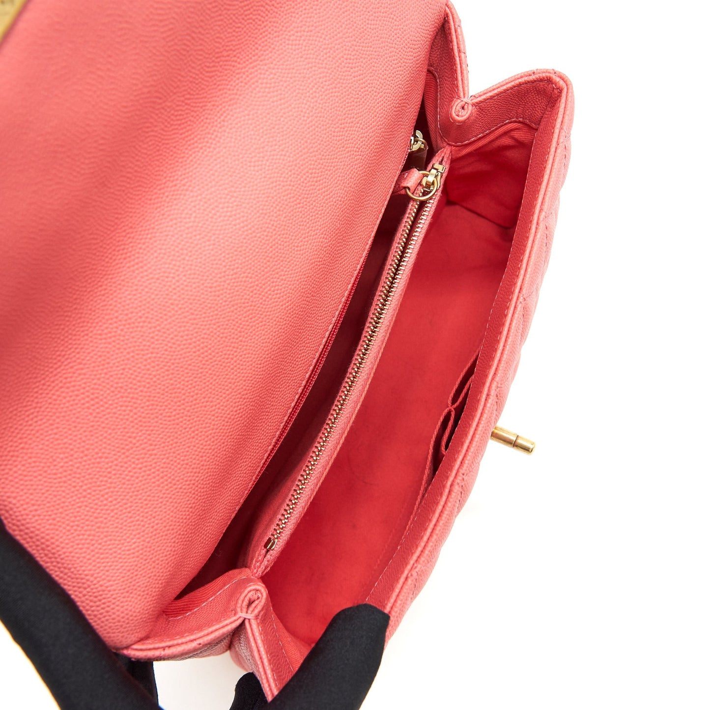 CHANEL SMALL COCO HANDLE FLAP BAG GRAINED CALFSKIN IN CORAL PINK GHW