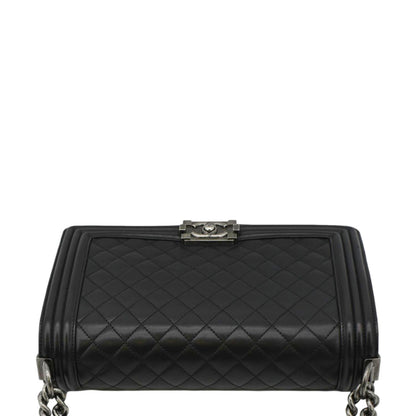CHANEL Boy Flap Medium Quilted Leather Shoulder Bag Black