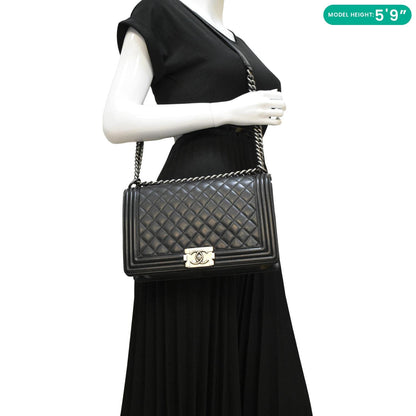 CHANEL Boy Flap Medium Quilted Leather Shoulder Bag Black