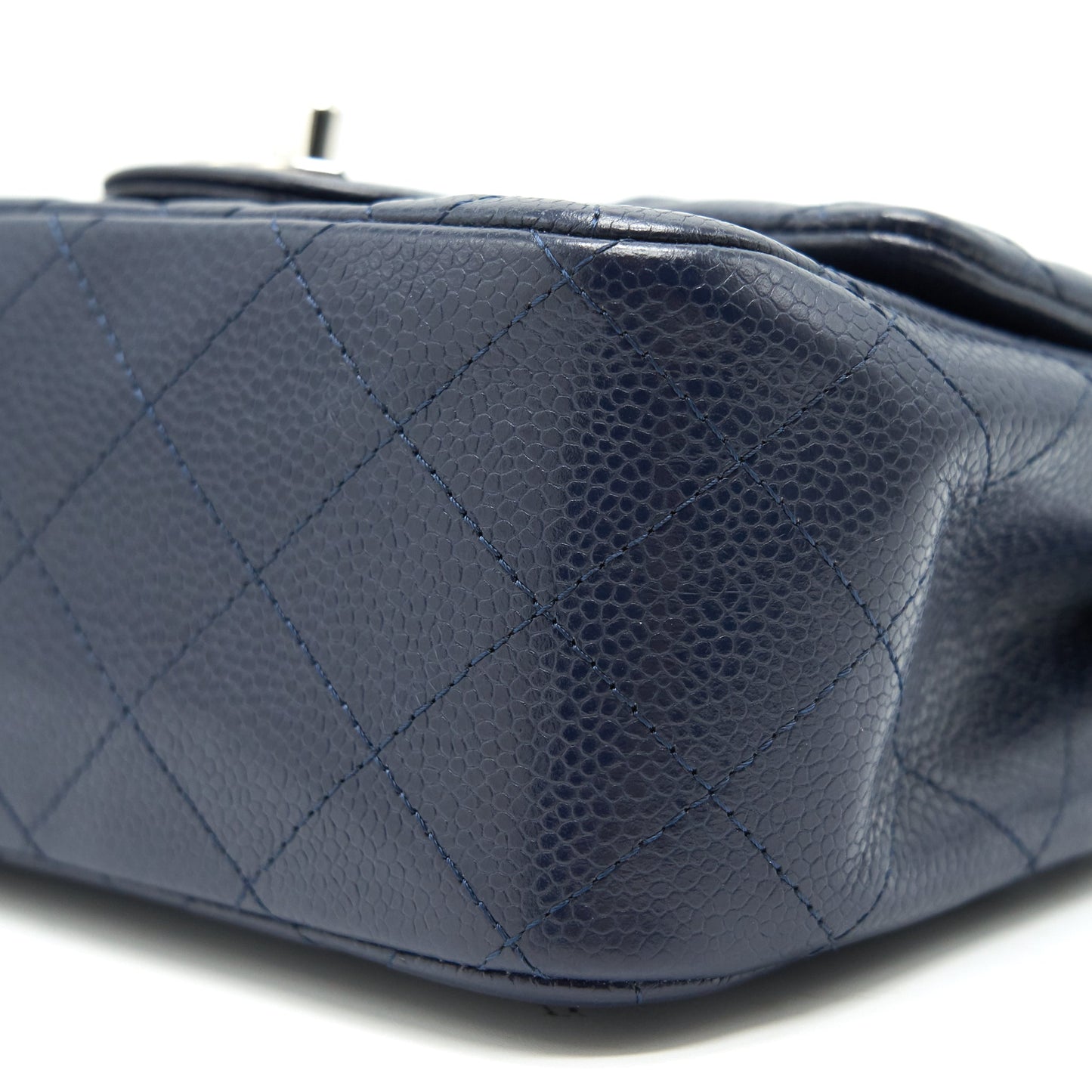 Chanel Mini Square Caviar Navy SHW serial 18