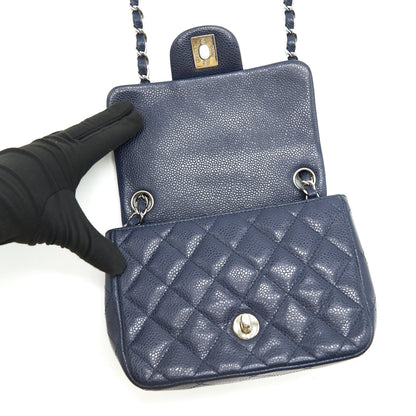 Chanel Mini Square Caviar Navy SHW serial 18