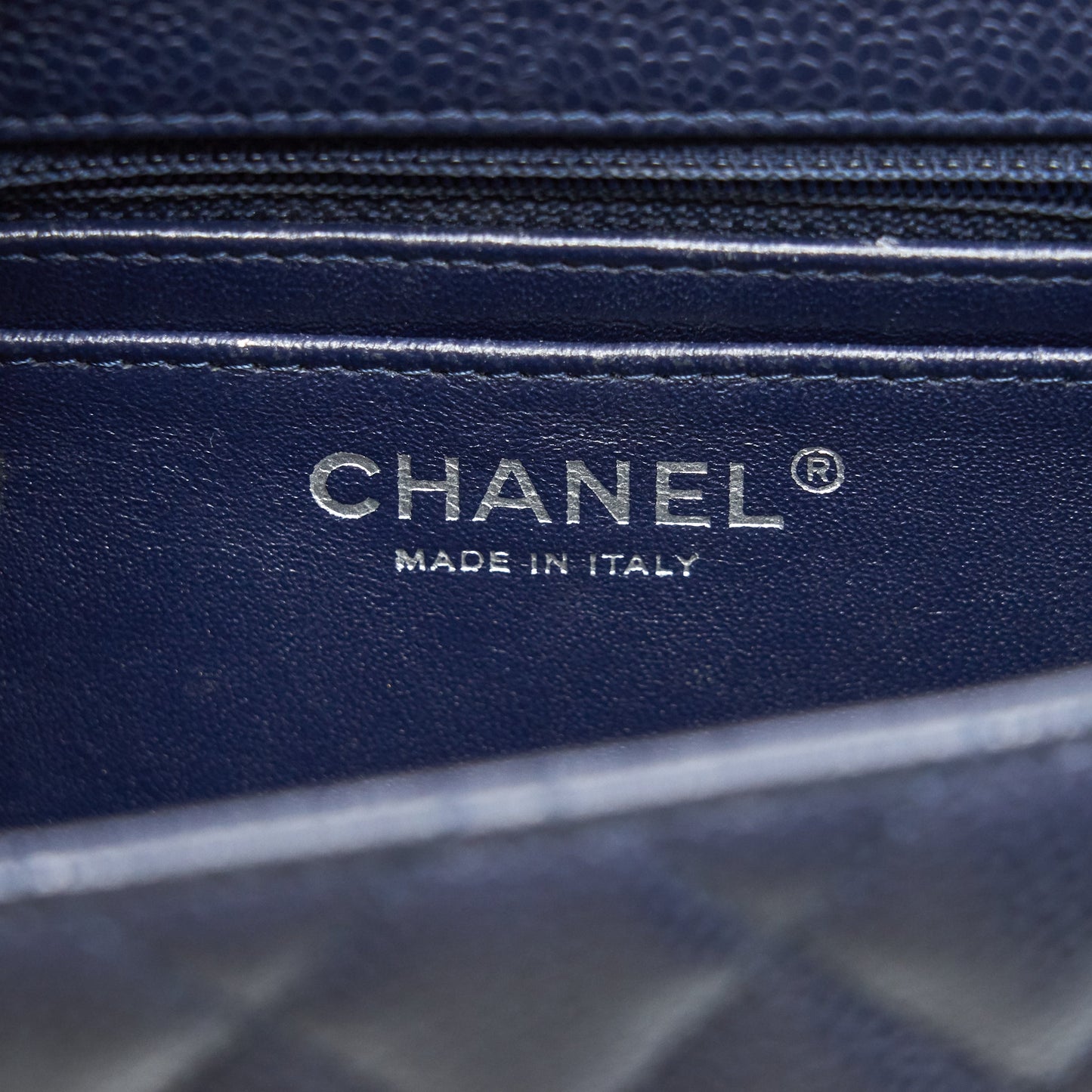 Chanel Mini Square Caviar Navy SHW serial 18