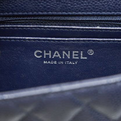 Chanel Mini Square Caviar Navy SHW serial 18