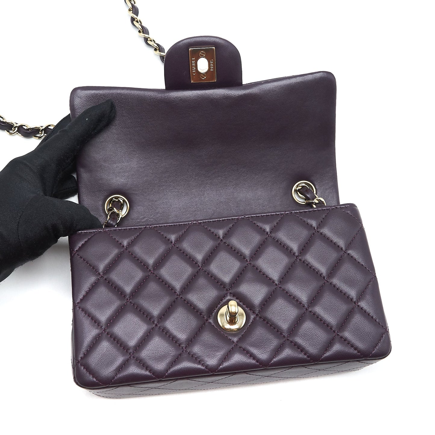 Chanel Mini rectangular Flap Bag lambskin 16B Dark Purple LGHW