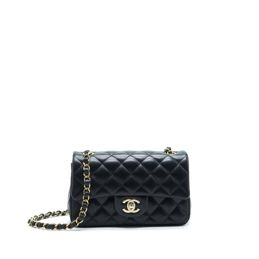 Chanel Mini Rectangular Flap Bag Lambskin Black LGHW(Microchip