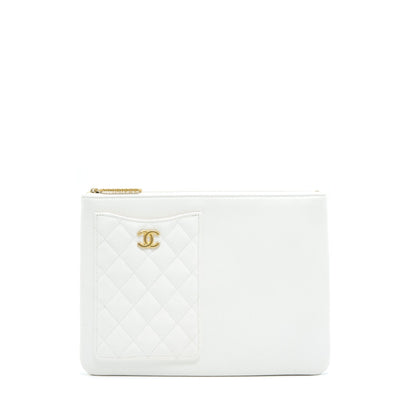 Chanel Seasonal Zippy Pouch Caviar White GHW