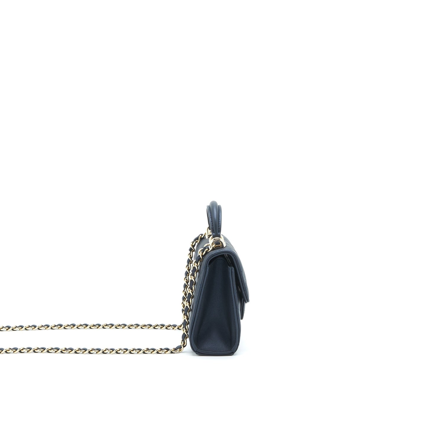 Chanel 22S Top Handle Mini Flap Bag With Chain Lambskin Navy LGHW