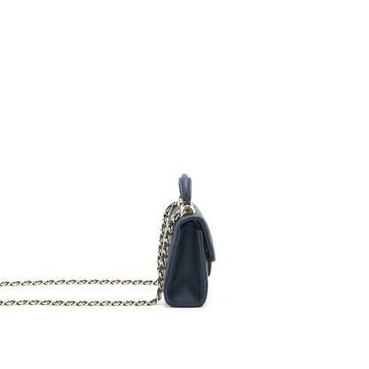 Chanel 22S Top Handle Mini Flap Bag With Chain Lambskin Navy LGHW