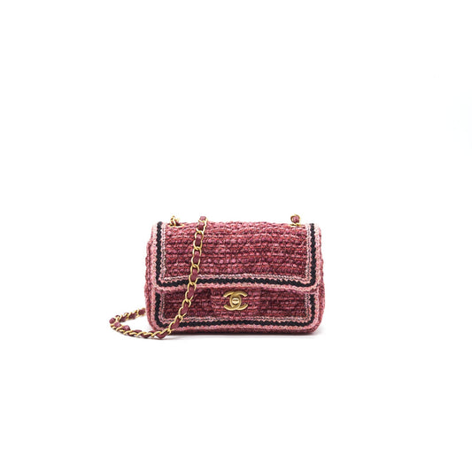 Chanel Tweed/Braid Classic Flap Mini Bag Pink