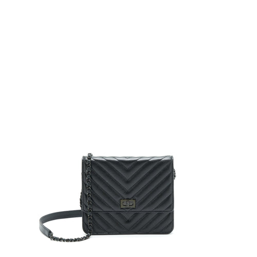 Chanel 2.55 Square Wallet On Chain Chevron Calfskin So Black