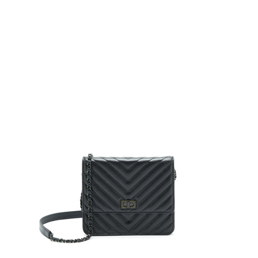 Chanel 2.55 Square Wallet On Chain Chevron Calfskin So Black