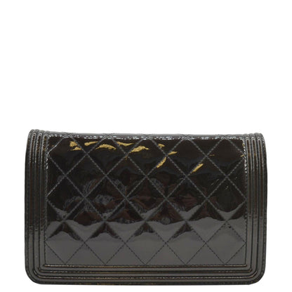 CHANEL Boy WOC Quilted Patent Leather Wallet On Chain Shoulder Bag Black