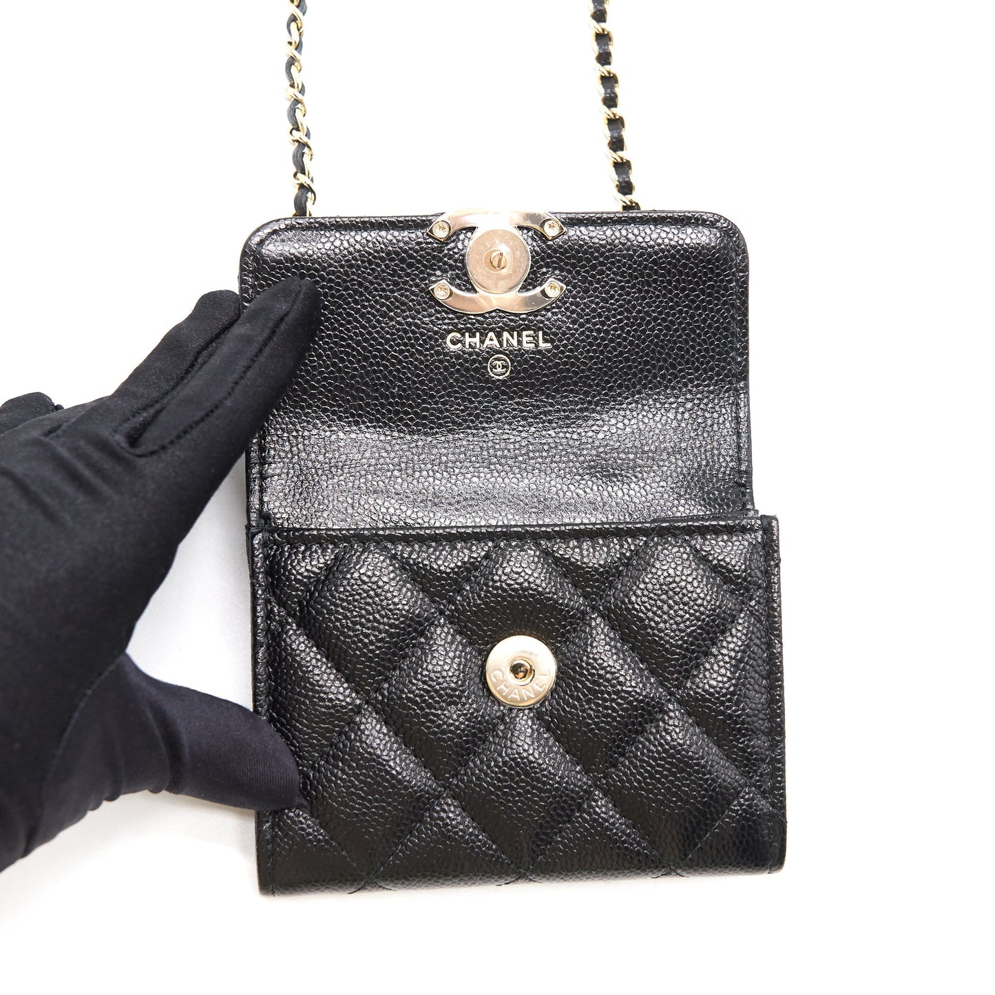 Chanel Caviar Small Flap Wallet With Chain