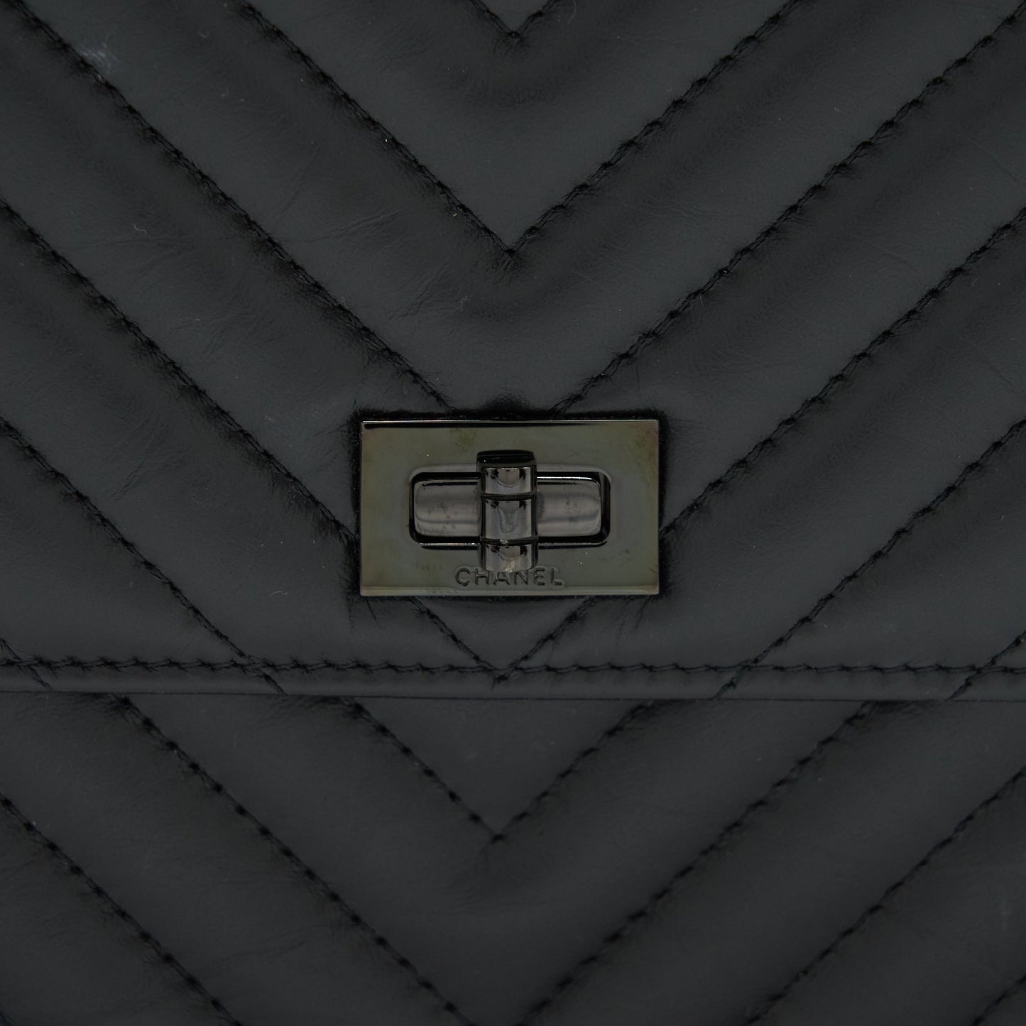 Chanel 2.55 Square Wallet On Chain Chevron Calfskin So Black