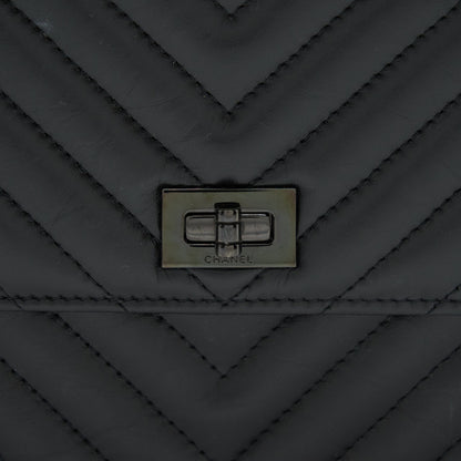 Chanel 2.55 Square Wallet On Chain Chevron Calfskin So Black