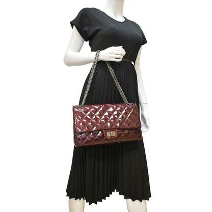 CHANEL 2.55 Reissue Double Flap Patent Leather Shoulder Bag Maroon