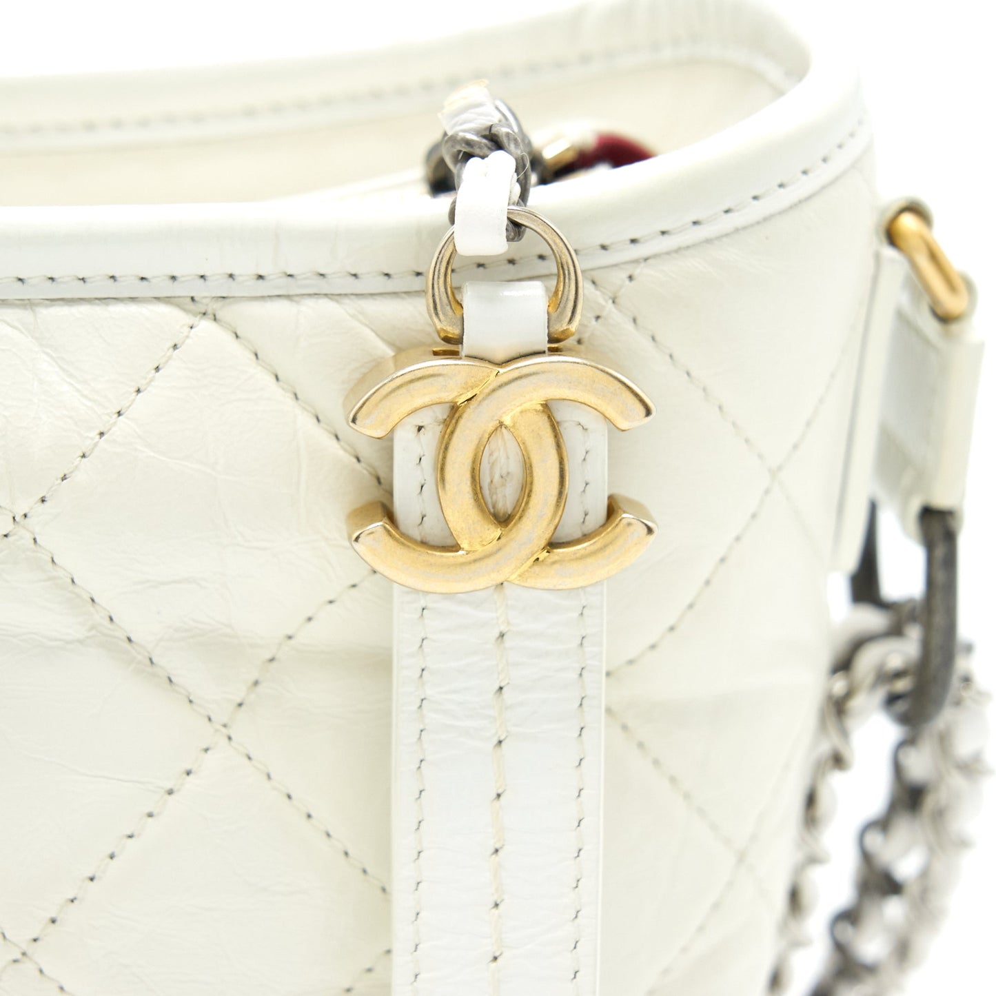 Chanel Small Gabrielle Hobo Bag Calfskin White Multicolour Hardware