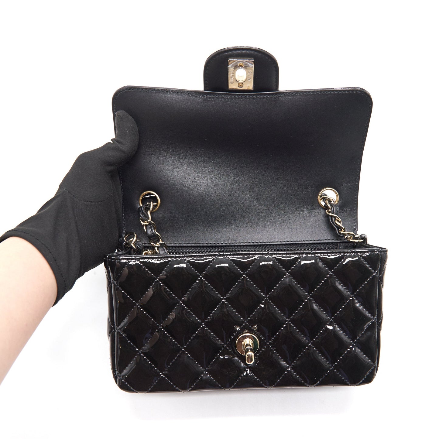 Chanel Mini Rectangular Flap Bag Patent Leather Black with LGHW